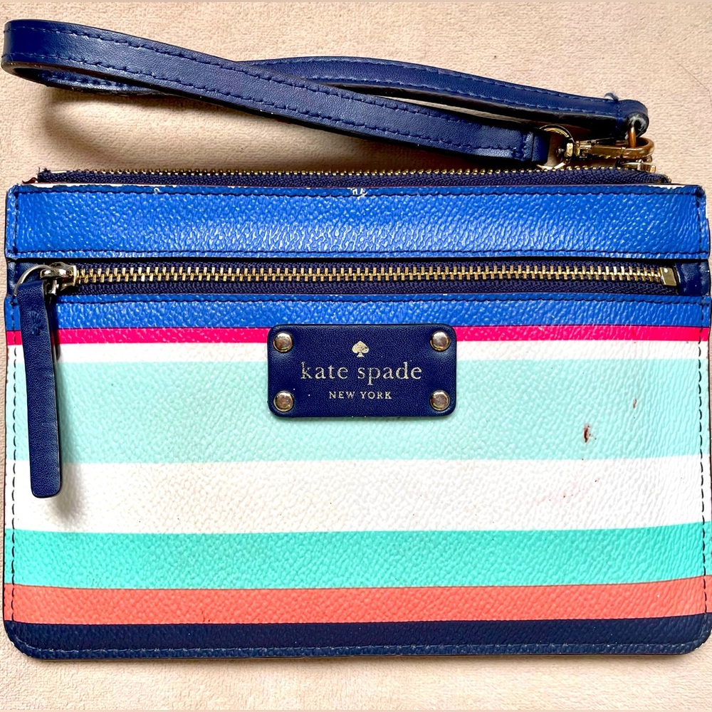 Kate Spade multi-stripe Wristlet,; 7.5x5 inches